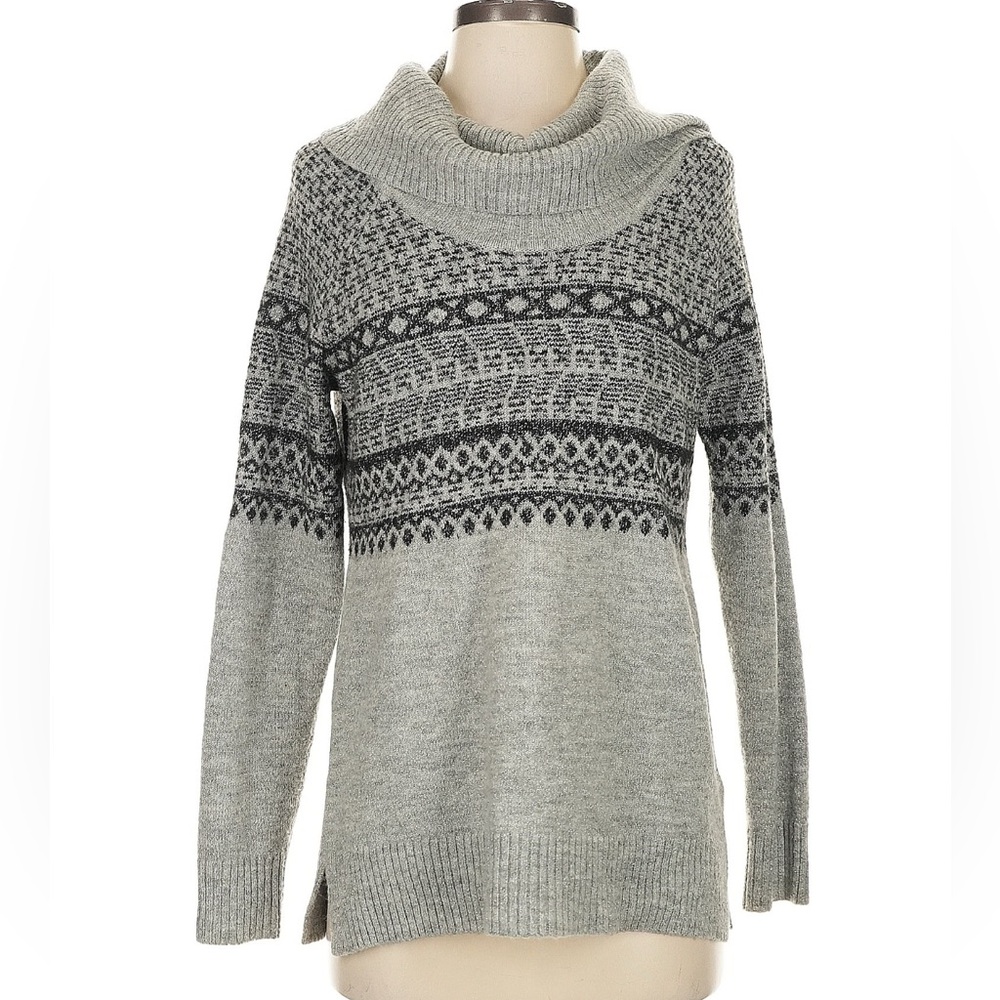 Calvin Klein Grey Fair Isle Cowl Neck Christmas Holiday Sweater